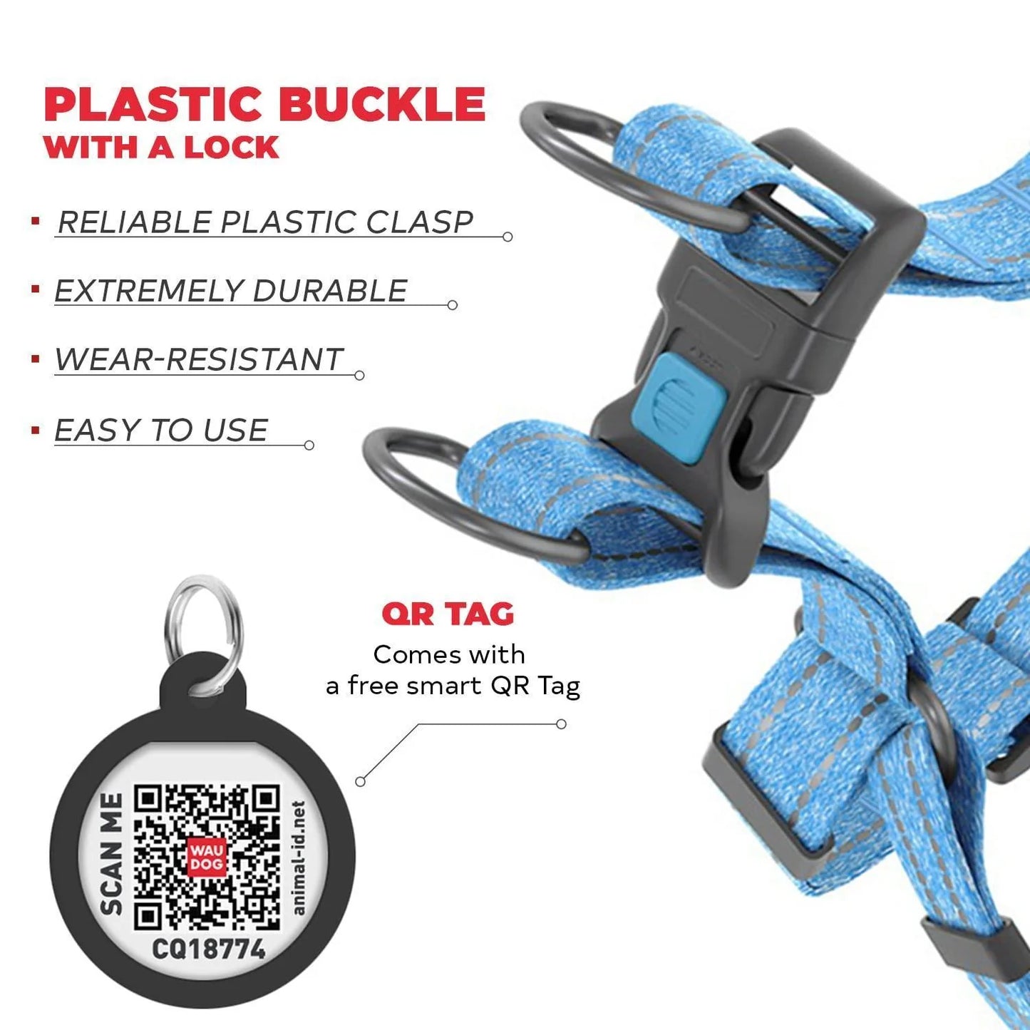 Blue Cotton Reflective Dog Harness Eco Friendly for Large Dogs L Size 2735 Inch